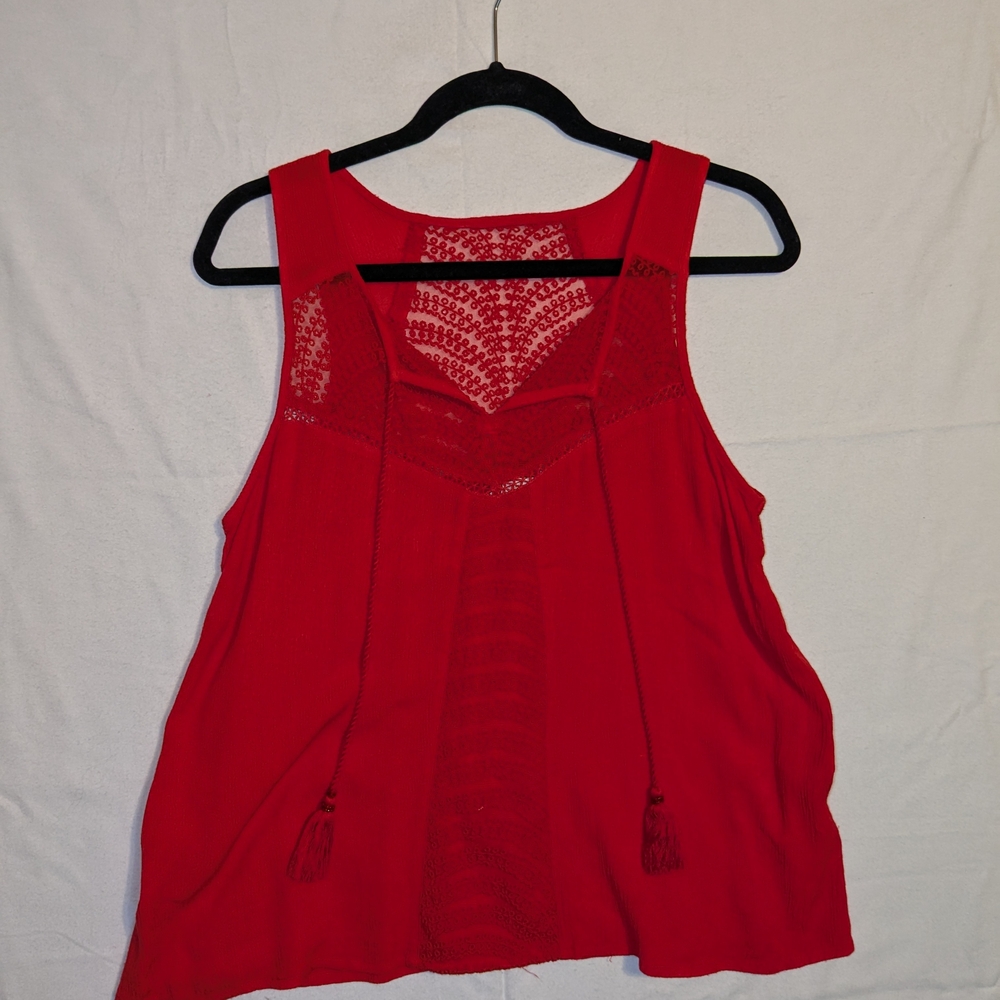 Vibrant Red Sleeveless Tie Front Tank Top